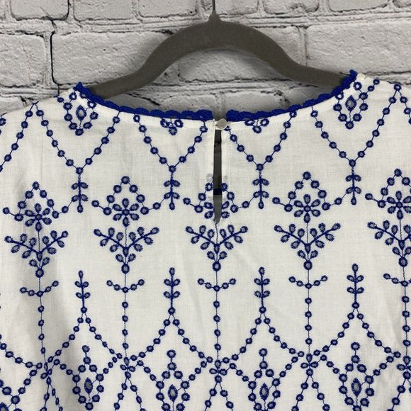 Sundance Palmera Embroidered Eyelet Top Ruffle Bell Sleeve Blue White - Picture 8 of 10